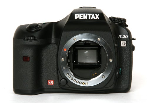 Pentax K20D DSLR camera without lens, front view.Pentax K20D DSLR camera without a lens attached.