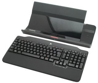 Logitech Alto Cordless Notebook Stand with keyboard.