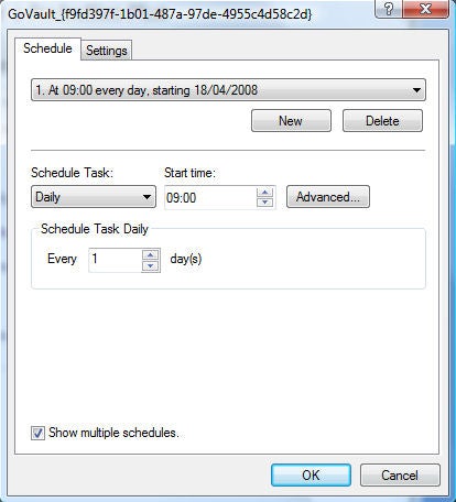 Screenshot of Quantum GoVault scheduling software interface.Screenshot of Quantum GoVault data backup scheduling interface.