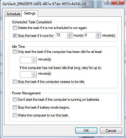 Screenshot of Quantum GoVault backup software settings window.