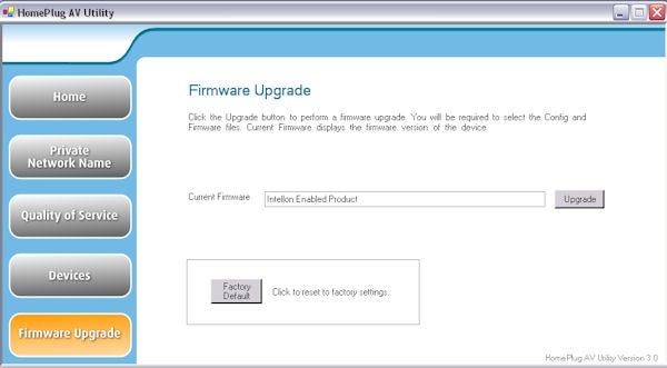 Screenshot of Solwise HomePlug AV utility firmware upgrade interface.Screenshot of Solwise HomePlug AV utility firmware upgrade screen.