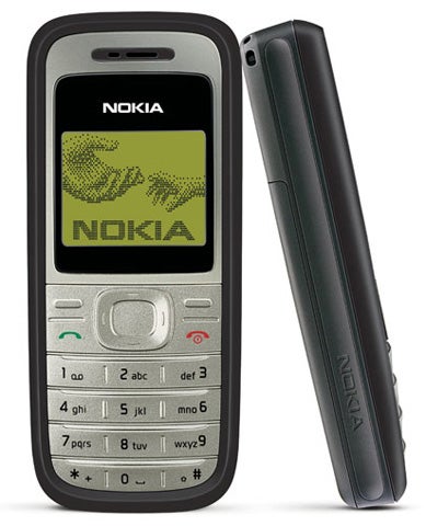 Nokia 1200 mobile phone front and side view.