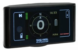Road Angel Professional Connected device displaying speed and compass.