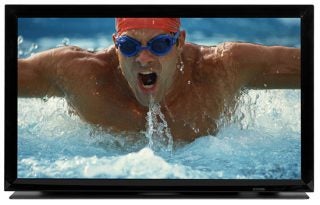 Planar PD370 LCD TV displaying high-definition swimming race.