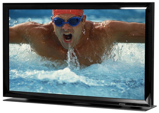 Planar PD370 LCD TV displaying vibrant swimming scene.Planar PD370 LCD TV displaying a swimmer in action.