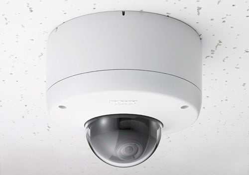 Sony IPELA SNC-DF80P Dome IP Camera mounted on ceiling.