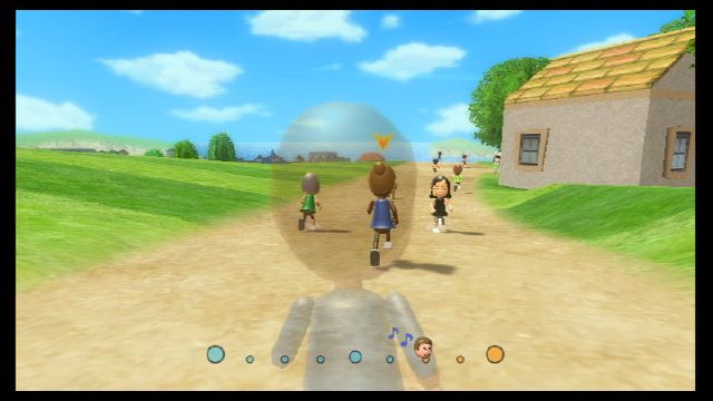 Screenshot of Wii Fit running game with on-screen avatars.Wii Fit running game screen with avatars and path.