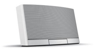 Bose SoundDock Portable speaker in white on a plain background.