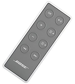 Bose SoundDock remote control with button layout.Bose SoundDock Portable remote control with buttons.
