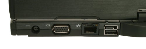 Side view of Dell Latitude XT Tablet PC ports.Dell Latitude XT Tablet PC side ports close-up view.
