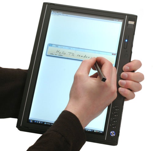 Hand writing on Dell Latitude XT Tablet PC with stylus.