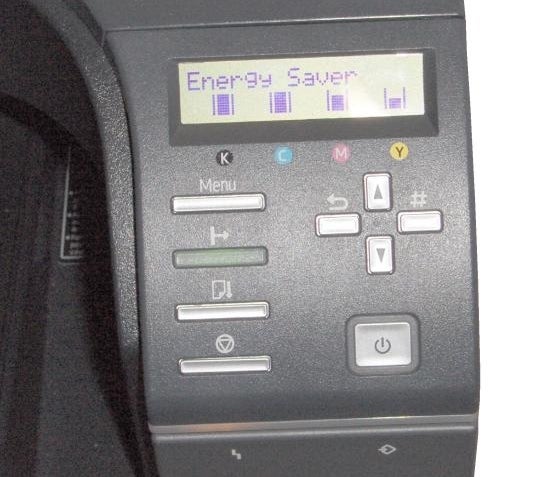 Close-up of Ricoh GX2500 Gelprinter control panel.Control panel of Ricoh Aficio GX2500 Gelprinter displaying Energy Saver mode.
