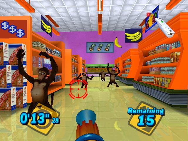 Screenshot of gameplay from Emergency Mayhem showing chaotic supermarket scene.Screenshot of Emergency Mayhem video game showing supermarket chaos.