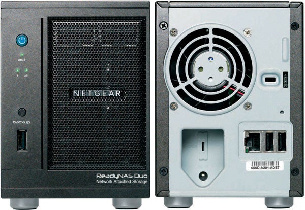 Netgear ReadyNAS Duo front and back view.
