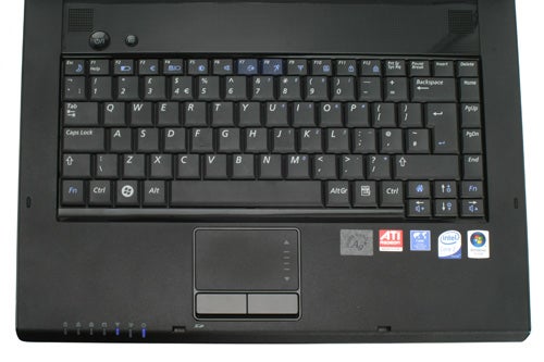 Samsung R60+ notebook keyboard and touchpad close-up.