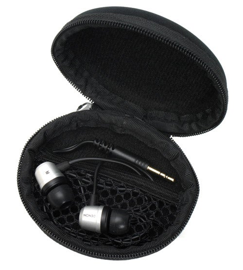 Denon AH-C551 earphones with carrying case.