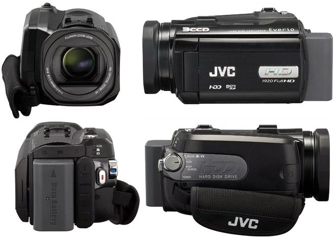 JVC Everio GZ-HD6EK camcorder from multiple angles.JVC Everio GZ-HD6EK camcorder from various angles.
