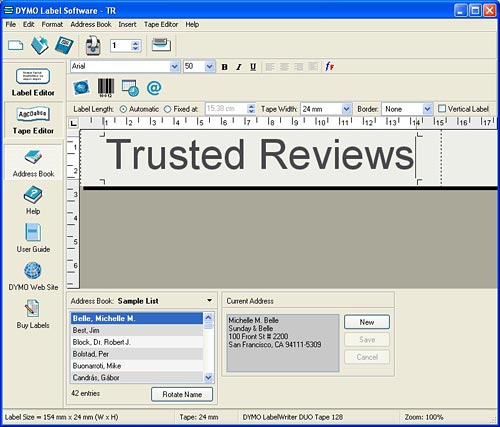 Screenshot of Dymo LabelWriter Duo software interface.