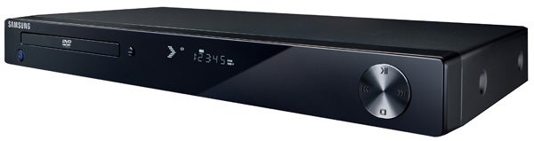Samsung DVD-1080P8 DVD player on a white background.Samsung DVD-1080P8 DVD player with digital display.