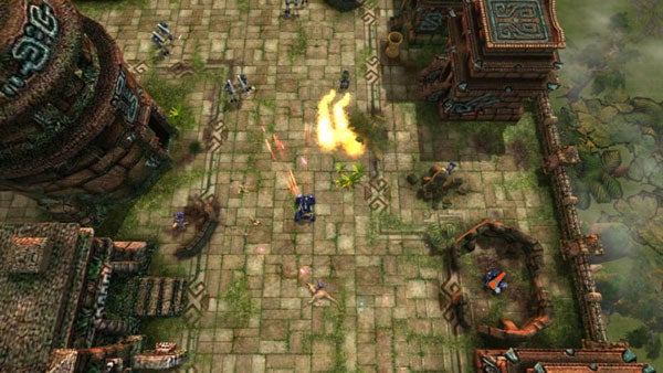 Screenshot of Assault Heroes 2 gameplay with combat action.