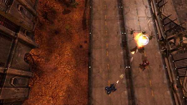 Screenshot of Assault Heroes 2 gameplay with explosion.Screenshot of Assault Heroes 2 gameplay showing combat action.