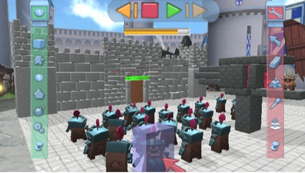 Screenshot of Boom Blox gameplay showing castle and throwable ball.Boom Blox game screenshot with gameplay interface and structures.