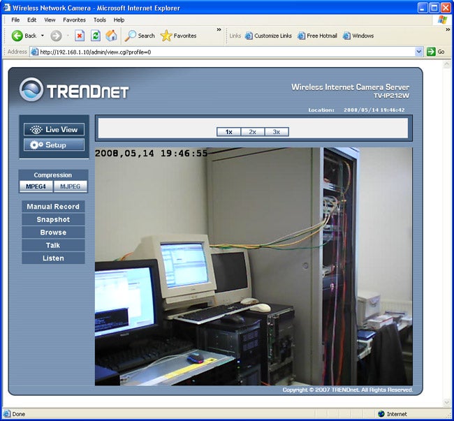 Screenshot of TRENDnet IP camera interface with office view.