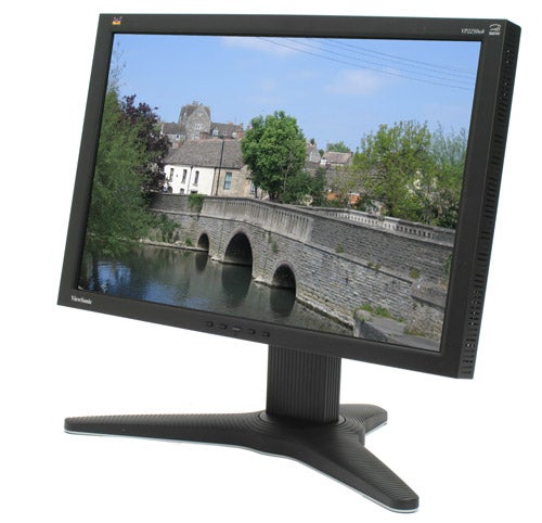 ViewSonic VP2250wb 22-inch monitor displaying a landscape image.ViewSonic VP2250wb 22-inch monitor displaying a bridge and houses.