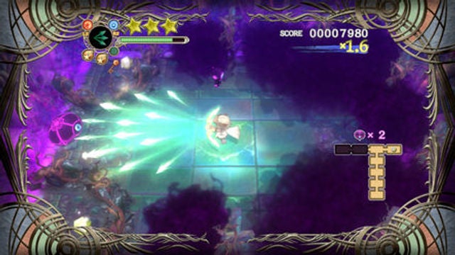Screenshot of Dark Mist game with character firing weapon.Screenshot of gameplay from Dark Mist showing character attacking enemies.