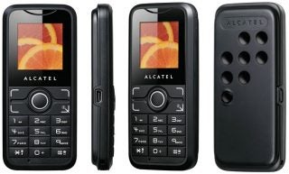Three views of Alcatel OT-S210 mobile phone.