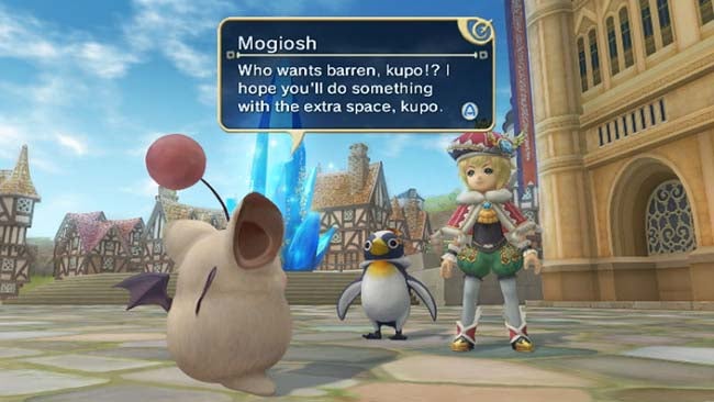 Screenshot of My Life as a King gameplay with characters and dialogue box.Screenshot of Final Fantasy Crystal Chronicles gameplay with characters.