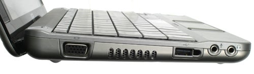 Side view of HP 2133 Mini-Note PC showing ports and keyboard.