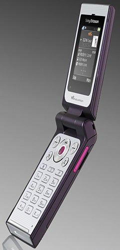 Sony Ericsson W380i flip phone on gradient background.Sony Ericsson W380i flip phone on a gray background.
