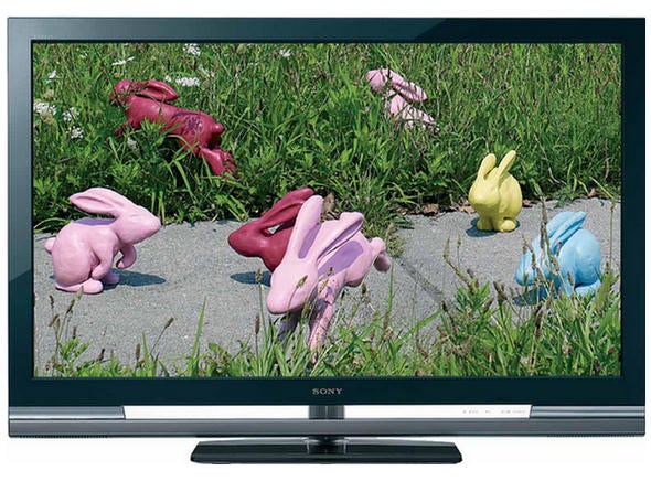 Sony Bravia KDL-40W4000 LCD TV displaying colorful rabbits on screen.