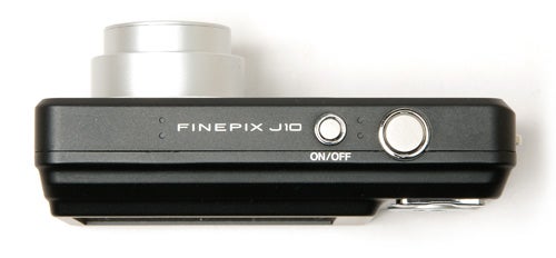 Fujifilm FinePix J10 compact camera top viewFujifilm FinePix J10 digital camera top view.