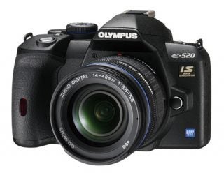 Olympus E-520 DSLR camera with 14-42 mm lens.