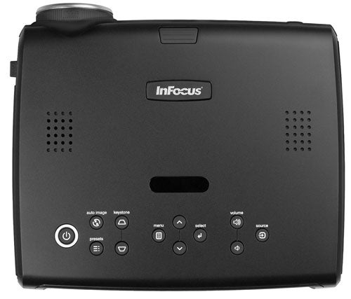 InFocus IN35W projector top view with control buttons.