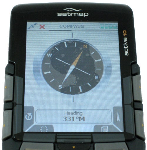Satmap Active 10 GPS device displaying compass screen.