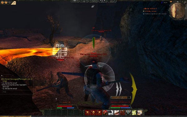 Screenshot of gameplay from Age of Conan video game.Screenshot of Age of Conan gameplay showing combat interface.