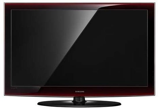 Samsung LE46A656 46-inch LCD TV front view.Samsung LE46A656 46-inch LCD TV on a stand