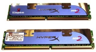 Kingston HyperX DDR2 RAM modules on white background