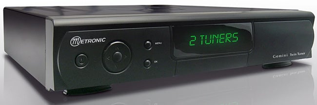 Metronic Gemini Freeview Receiver with display reading Metronic Gemini Freeview Receiver with '2 Tuners' display.