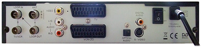 Back panel of Metronic Gemini Freeview Receiver with various ports.Back panel of Metronic Gemini Freeview Receiver with ports and connectors.