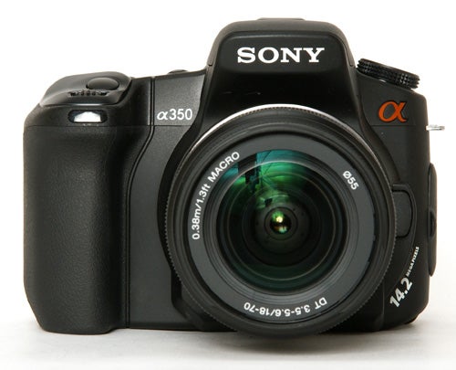 Sony Alpha A350 DSLR camera with lens attached.