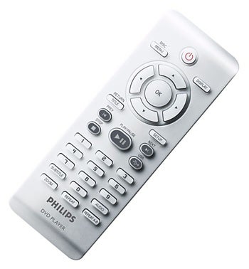 Philips DVP5980 DVD player remote control on white background.