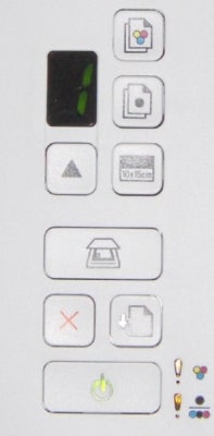 Lexmark X2650 printer control panel with function icons.Lexmark X2650 printer control panel with function buttons.