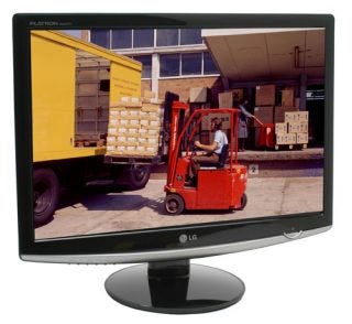 LG Flatron W2252TQ 22-inch LCD monitor displaying forklift at work.