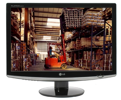 LG Flatron W2252TQ monitor displaying warehouse scene.LG Flatron W2252TQ monitor displaying a forklift in a warehouse.