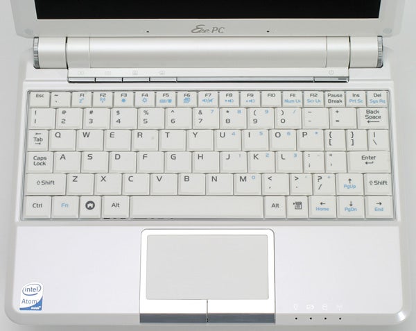 Asus Eee PC 901 laptop keyboard and touchpad close-up.