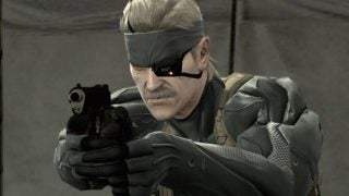 Solid Snake aiming a pistol in Metal Gear Solid 4.